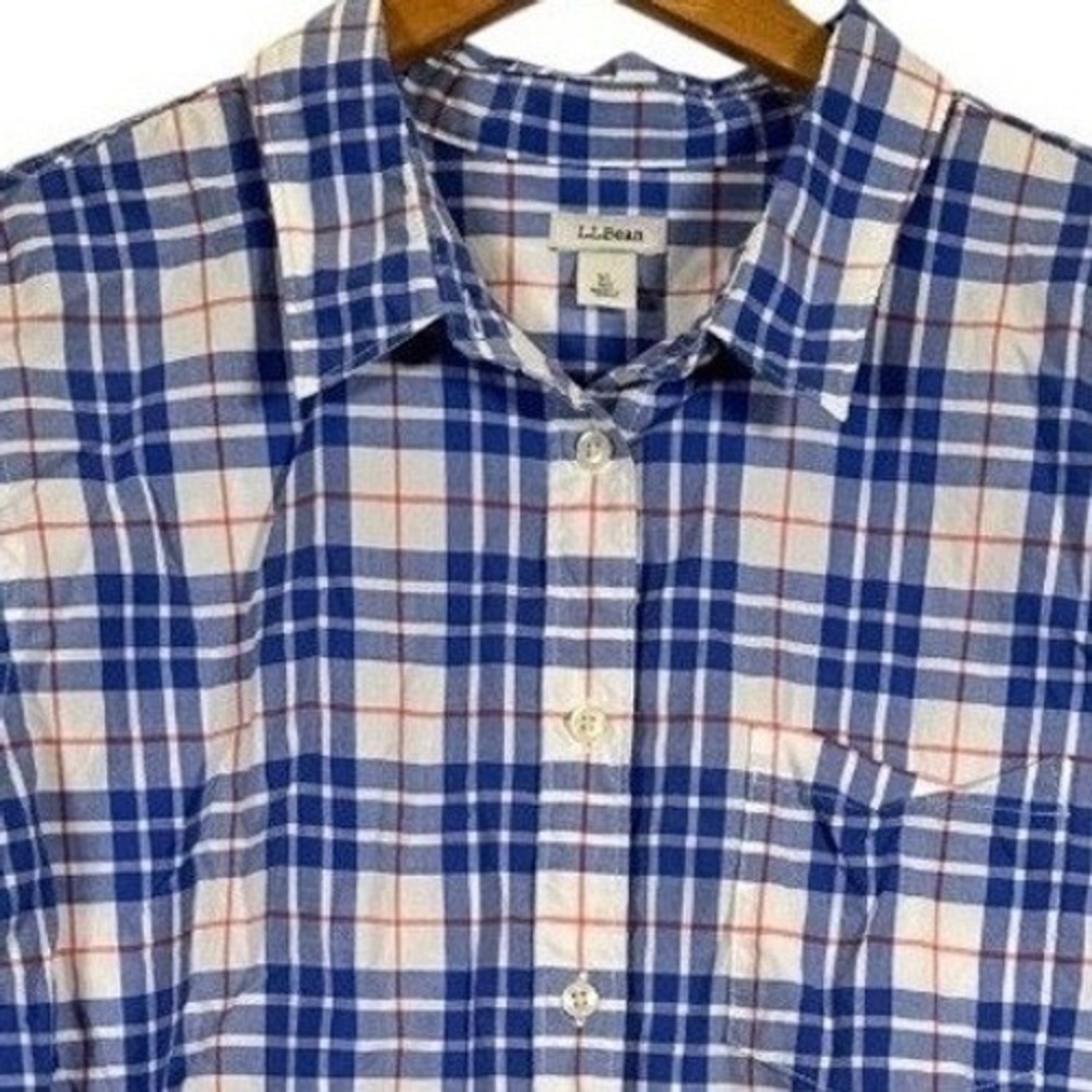 L.L. Bean Plaid Button Down Women's XL 100% Cotton Pastel Easter Spring‎